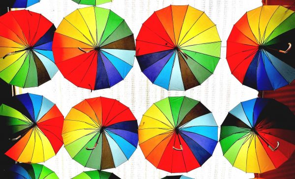 These are umbrellas that resemble the Color Wheel.
